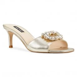 Nine West Masen Heeled Slide Sandals Metallic Mindset
