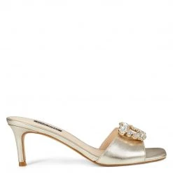 Nine West Masen Heeled Slide Sandals Metallic Mindset