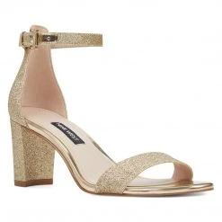 Nine West Metallic Mindset Pruce Ankle Strap Block Heel Sandals