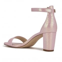 Nine West Pruce Ankle Strap Block Heel Sandals Metallic Mindset