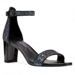 Nine West Pruce Ankle Strap Block Heel Sandals Metallic Mindset