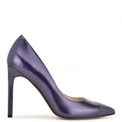 Nine West Tadaa Studded Pointy Toe Pumps Metallic Mindset