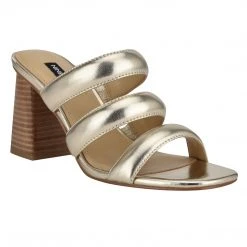 Nine West Yeat Heeled Slide Sandals Metallic Mindset