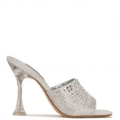 Nine West Ziptip Rhinestone Heeled Slide Sandals Heel Appeal