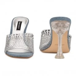 Nine West In The Clear Ziptip Rhinestone Heeled Slide Sandals