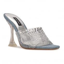 Nine West In The Clear Ziptip Rhinestone Heeled Slide Sandals