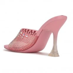 Nine West In The Clear Ziptip Rhinestone Heeled Slide Sandals