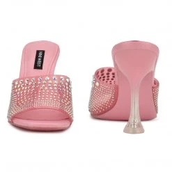 Nine West In The Clear Ziptip Rhinestone Heeled Slide Sandals