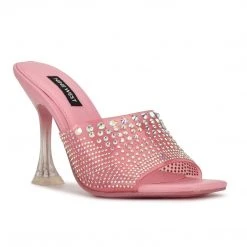 Nine West In The Clear Ziptip Rhinestone Heeled Slide Sandals