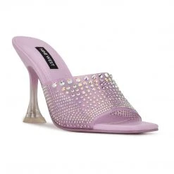 Nine West In The Clear Ziptip Rhinestone Heeled Slide Sandals