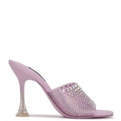 Nine West In The Clear Ziptip Rhinestone Heeled Slide Sandals