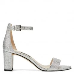 Nine West Pruce Ankle Strap Block Heel Sandals Metallic Mindset